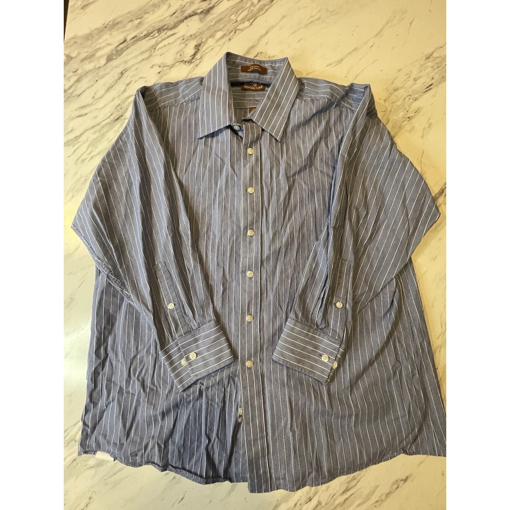 MICHAEL KORS Mens Buttondown Shirt Size XL. Blue And White Striped. 100% Cotton